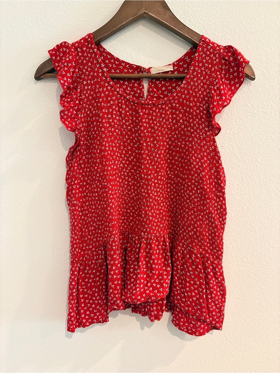 Sim & Sam Tops - Women's Red Flutter Sleeve Peplum Tank Top